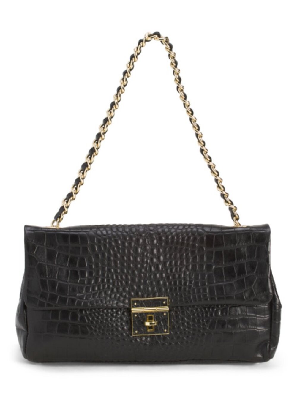 CLAUDIA Made In Italy Leather Crocodile Flap Shoulder Bag With Chain Strap